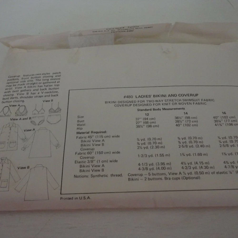 Vintage Kwik Sew 480 Bikini Cover up Pattern uncut